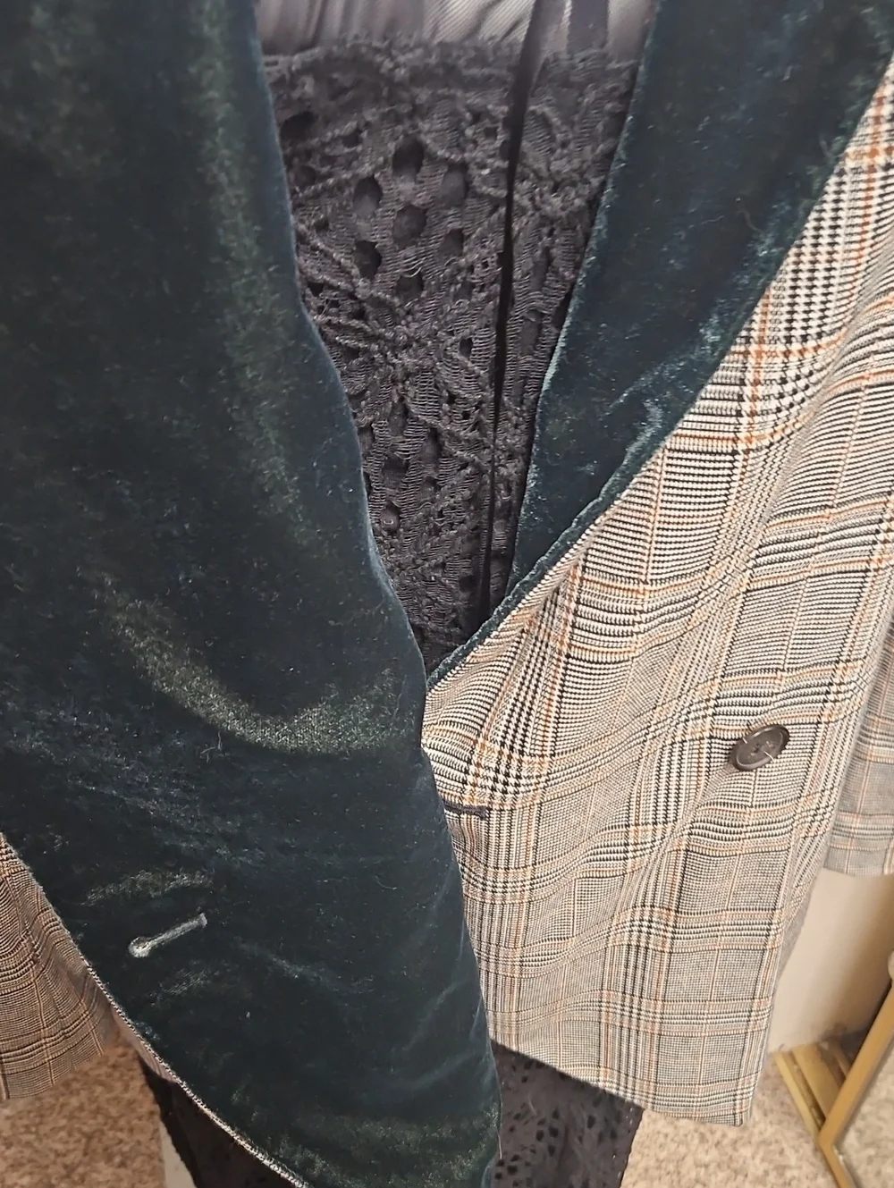 Free People Fall Autumn Plaid Shawl Collar Blazer with Black Trim